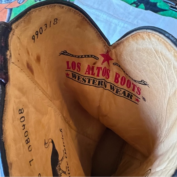 Los Altos Boots Ostrich Black Cherry Pointed Toe Cowboy Boots Size 7 - Picture 13 of 17